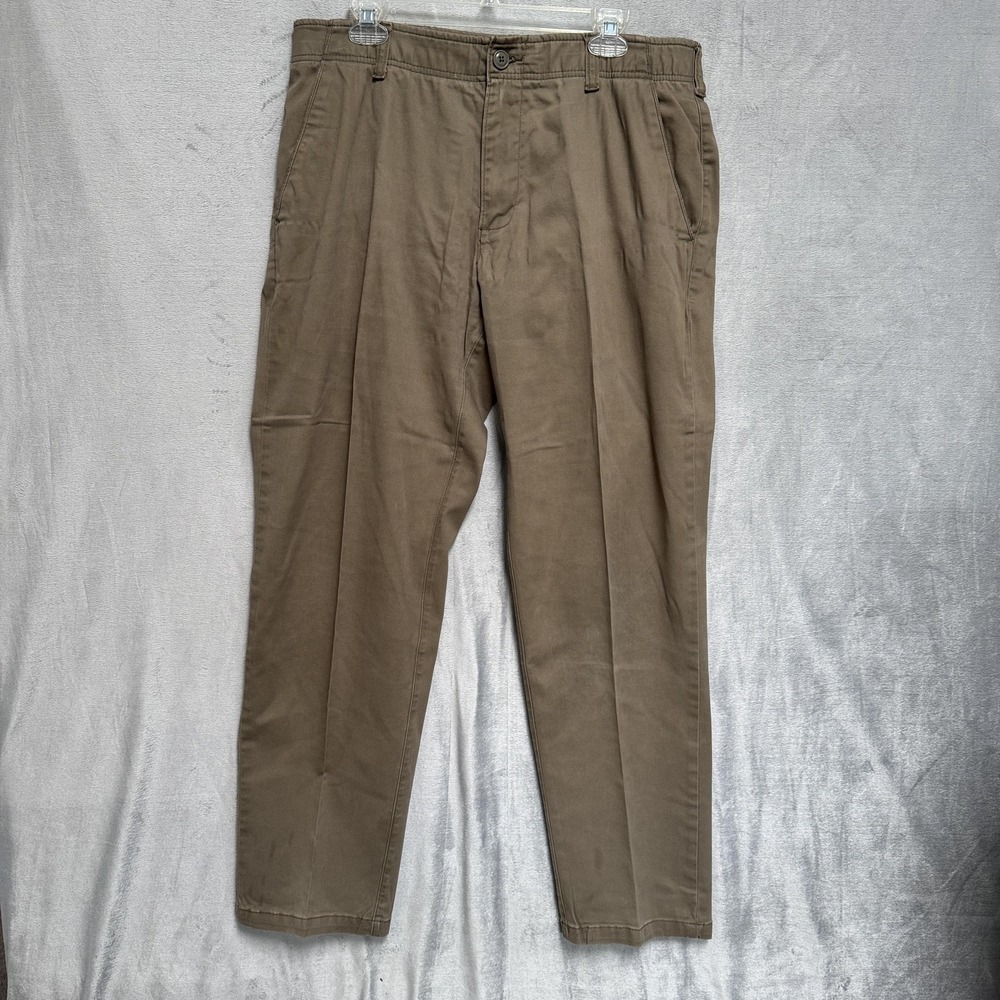Lee Pants Mens 34x32 Brown Extreme Comfort Pleated Chino Stretch Straight Fit